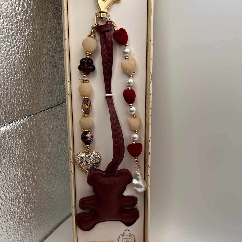 Eye Candy Maroon and Gold Heart Bag Charm Bracelet